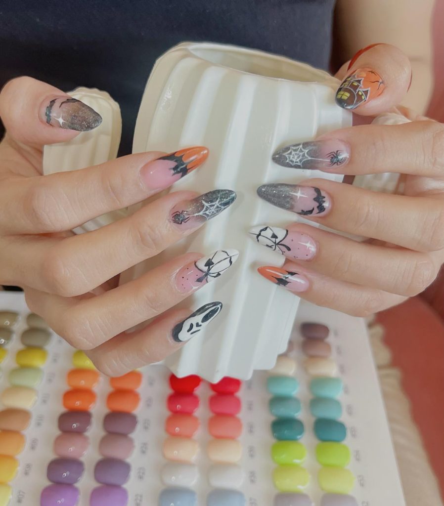 Mẫu nail đen cam cá tính tại Kim Loan Beauty Hòa Thành Tây Ninh