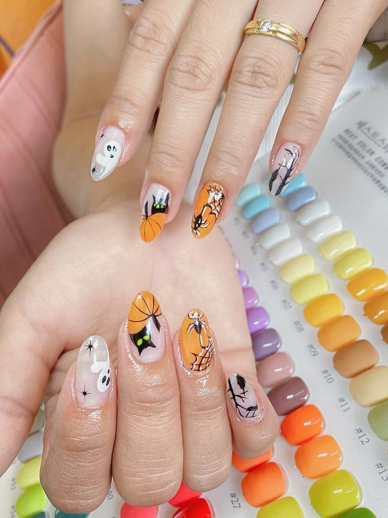 Mẫu nail cam đen cá tính tại Kim Loan Beauty Hòa Thành Tây Ninh