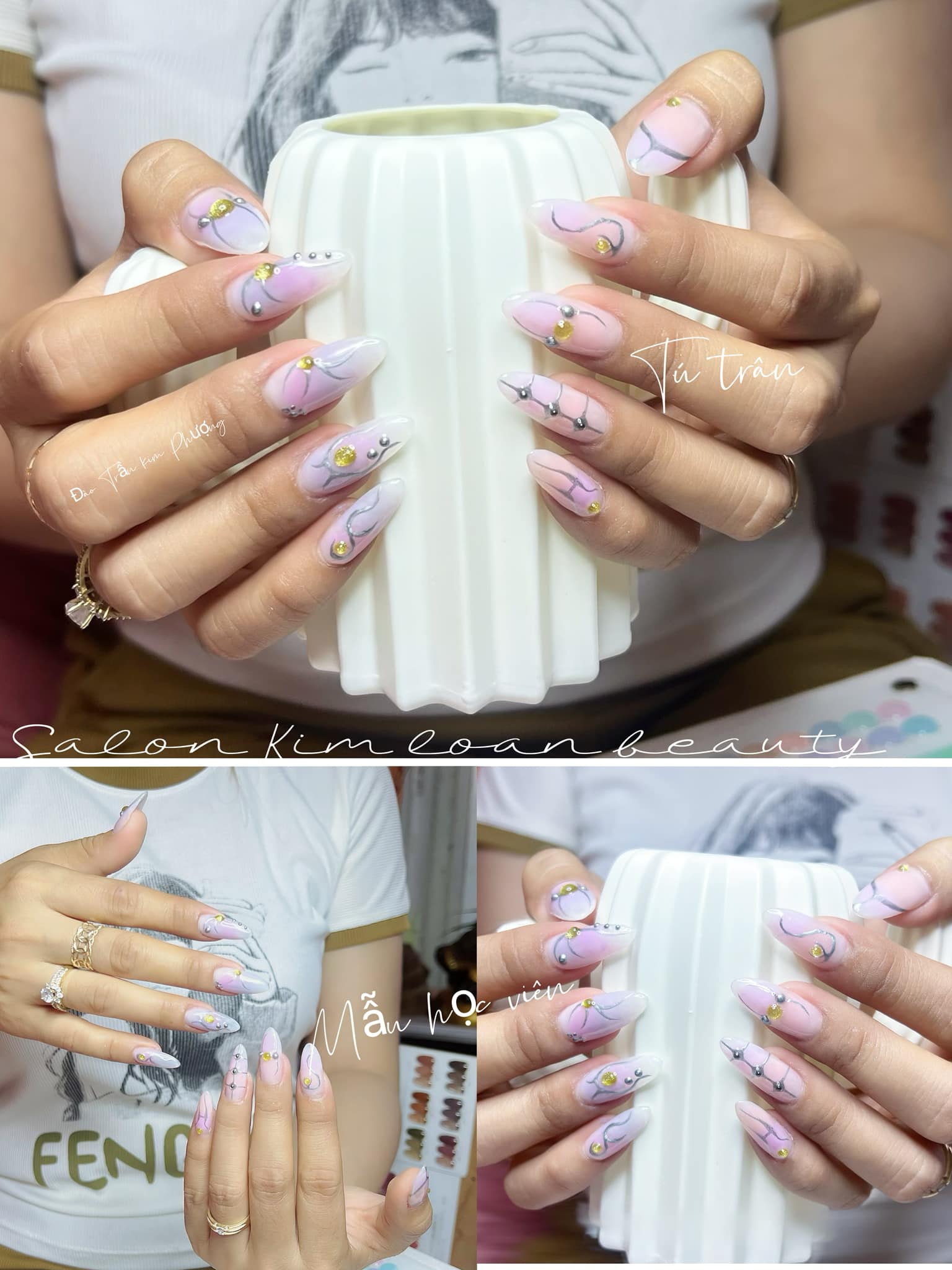 mẫu nail tím pastel đính charm nhẹ nhàng tại Kim Loan Beauty Hòa Thành Tây Ninh